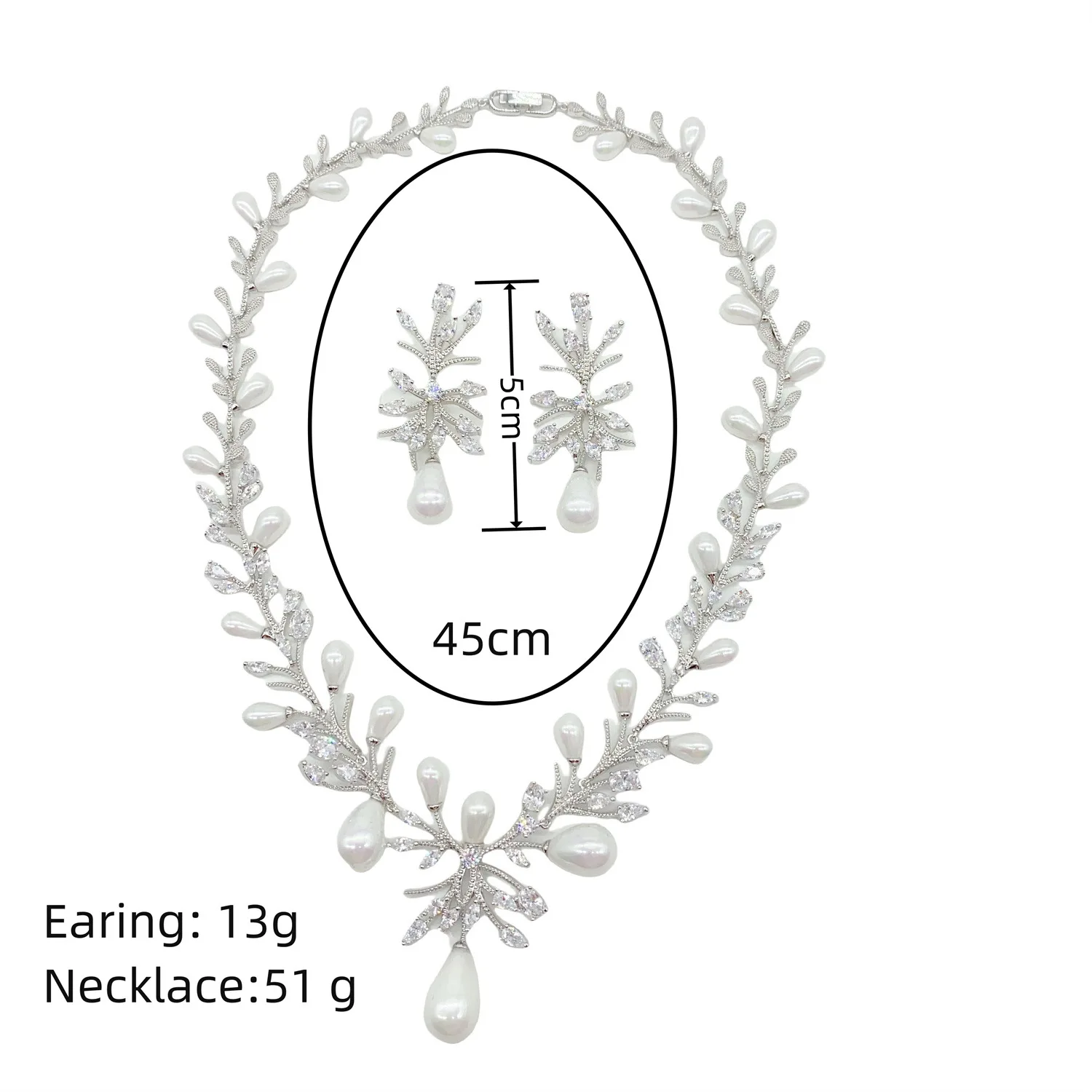Heartwarming Leaf Shaped Pearl Necklace and Earrings 2 Pcs Women's Jewellery Costume Set Travel Banquet Wedding Party Gift M-664