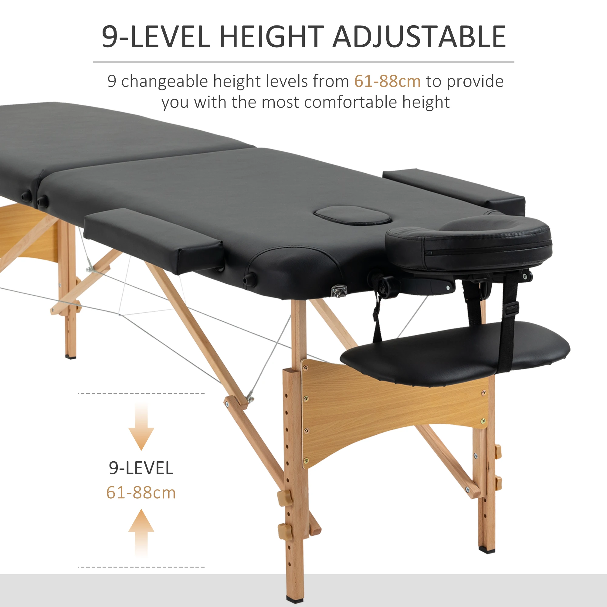 HOMCOM Wooden Folding Spa Beauty Massage Table w/ 2 Sections, Carry Bag