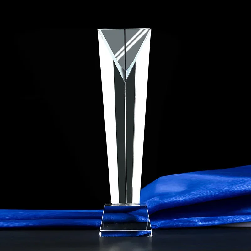 Customized Transparent Crystal Trophy Column Sculpture Competition Employee Annual Meeting Activities Award Home Decoration, 1Pc