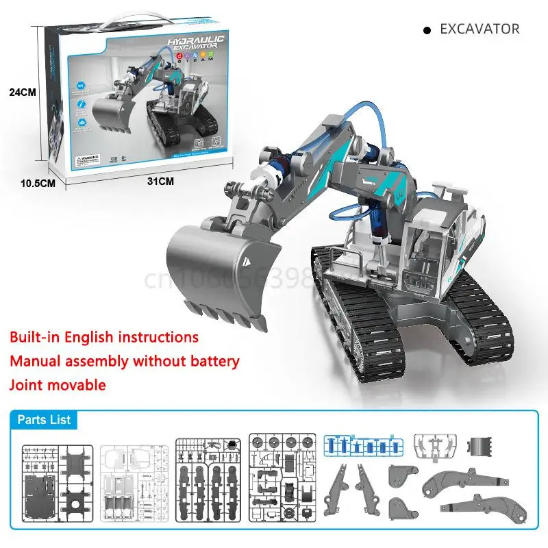 Children Diy Science And Education Assembly Engineering Fleet Hydraulic Power Crawler Excavator Bulldozer Educational Stem Toys