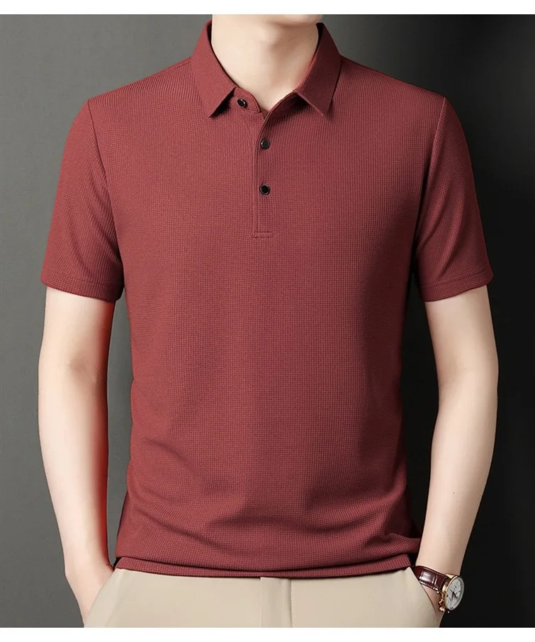 Summer Men\'s Short Sleeved Lapel T-Shirt Solid Color POLO Shirt Loose Top