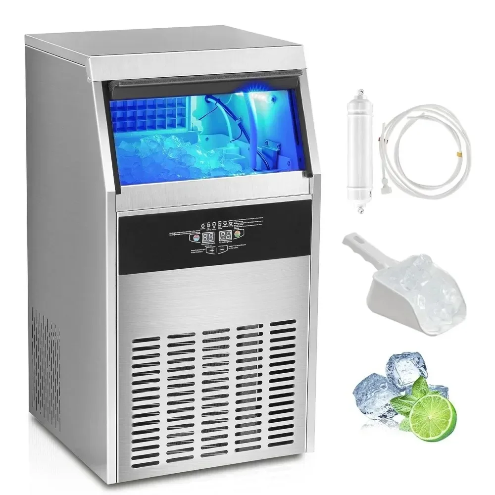 Ice Makers,Commercial Ice Maker,130lbs/24H,60 Ice Cubes,12-15 Minutes,33lbs Storage, LED Digital Display,Ice Makers