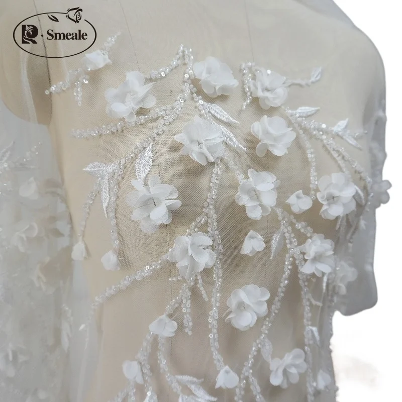 2025 Neues Design. 3D-Chiffon-Applikation mit Perlenstickerei. Zweige Blumen Hochwertiges Brautkleid Weißes Kleid Nähen Stoff Spitze – Detail 4