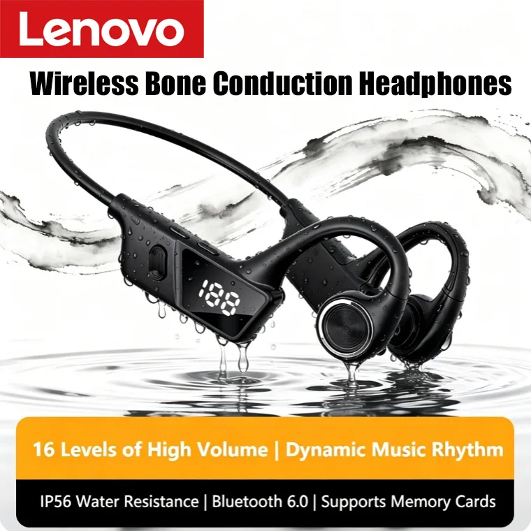 Lenovo AI Neue Knochenleitungs-Bluetooth-Kopfhörer mit Geräuschunterdrückung, Batteriestandsanzeige und Laufmodus, Wasserdicht