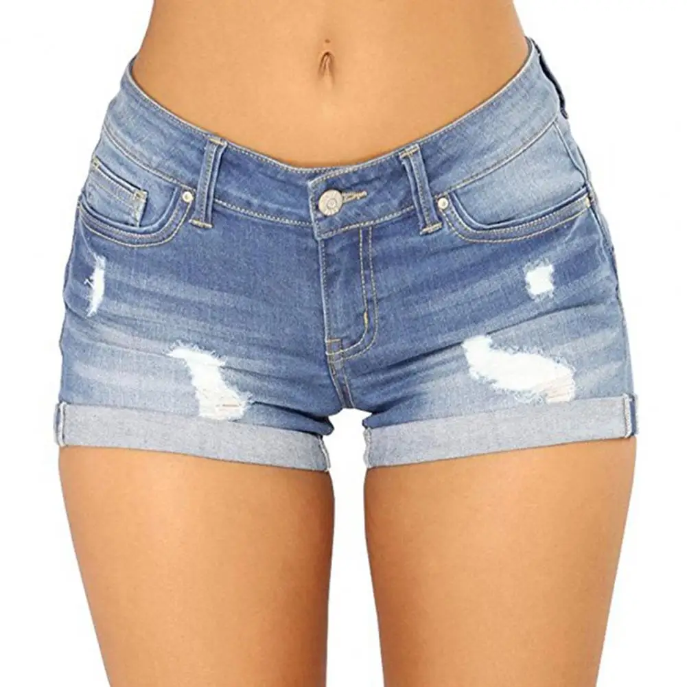 Denim Shorts Vrouwen 2023 Jeans Gescheurde Mid Taille Effen Kleur Zachte Korte Jeans Shorts Zomer