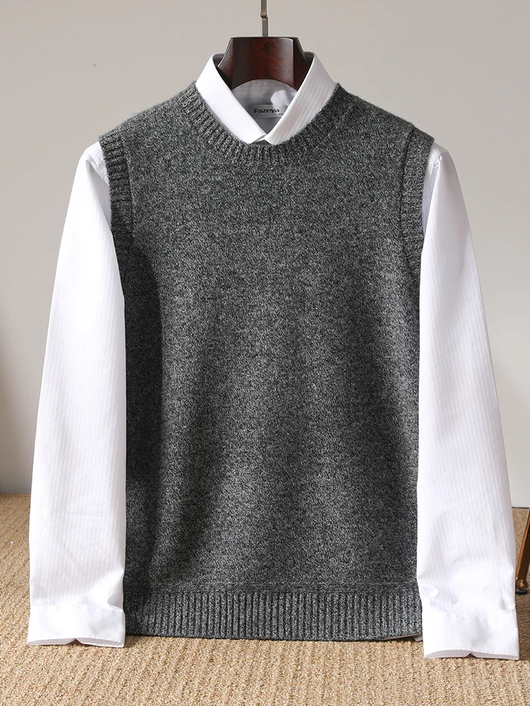Bild 5: 100% Merinowolle Neuer Herren O-Ausschnitt Einfarbiger Pullover Dicker Strick Luxus-Pullover Warm Hautfreundlich Weste Herbst Winter Weicher Oberteil
