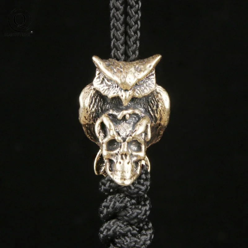Owl Skull Head Brass Knife Beads EDC Outdoor DIY Paracord Accessories Handmade Woven Bracelet Lanyard Pendants Hangings Charms