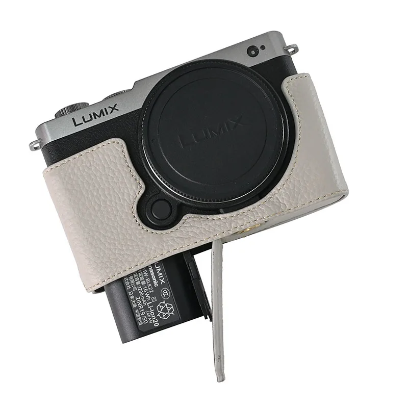 S9 รูปแบบลิ้นจี่กล้องหนังแท้ครึ่งตัวสําหรับ Panasonic Lumix S9 แบตเตอรี่เปิดฝาครอบด้านล่างแม่เหล็ก