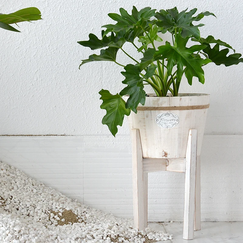 Wood Flower Pot Living Room Balcony Retro Floor Flower Rack Monstera Deliciosa Philodendron Selloum Bonsai Pot Flower Pot