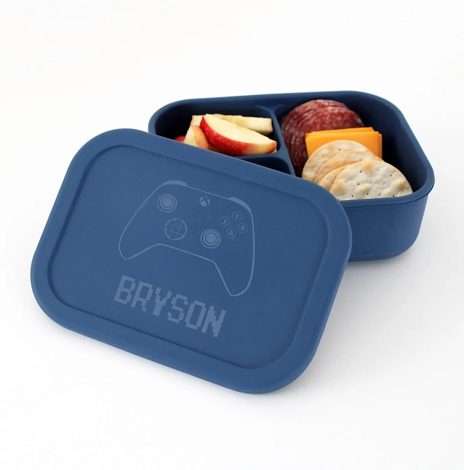 

Personalized Reusable 3 Compartment Silicone Bento Box Lunch Container for Kids Microwave Dishwasher Safe (Controller)