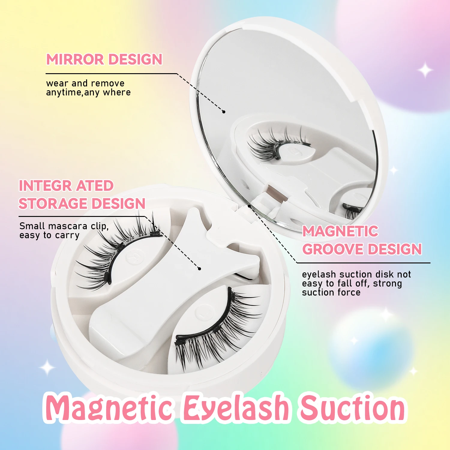 1 Pair of Natural Magnetic Eyelashes, Magnetic Eyelash Set, Includes Eyelash Curler and Mirror, for a Natural Makeup Look, Small Flame-Shaped Upper Eyelashes, Reusable, Elongates the Outer Corners of the Eyes, Waterproof, No Glue Needed, Easy to Carry