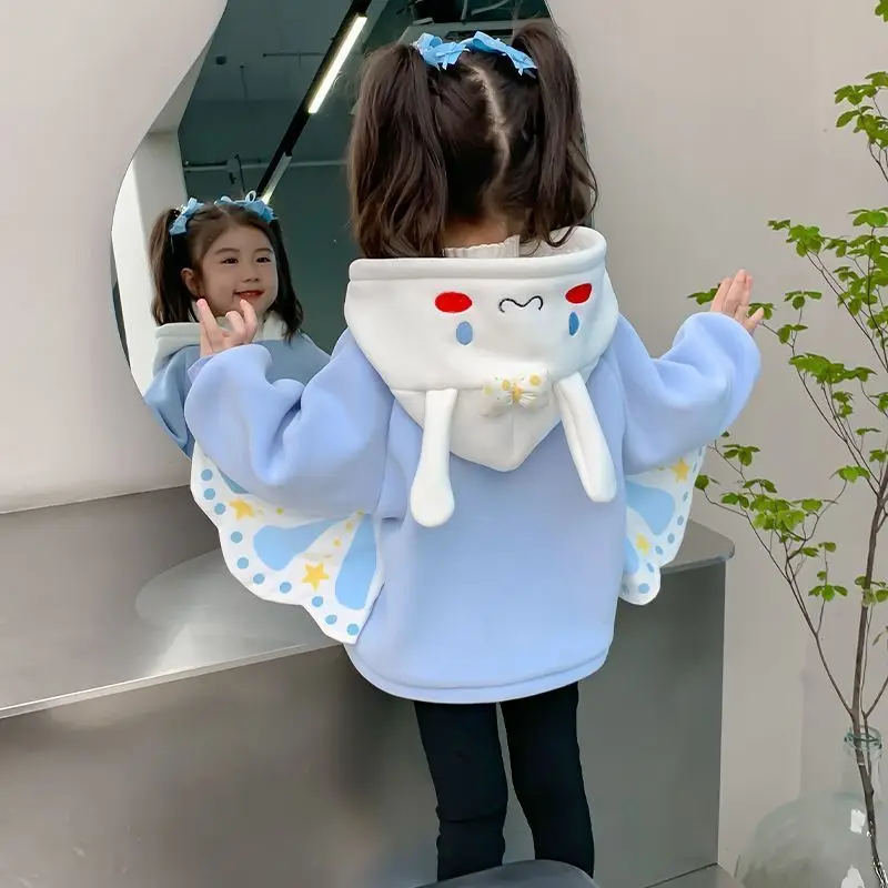 Cartoon Sanrioed Cinnamoroll Girl maglione di lana top addensare Melody bambini giacca in pile con cappuccio Kuromi cappotto di pelliccia Kawaii abbigliamento per bambini