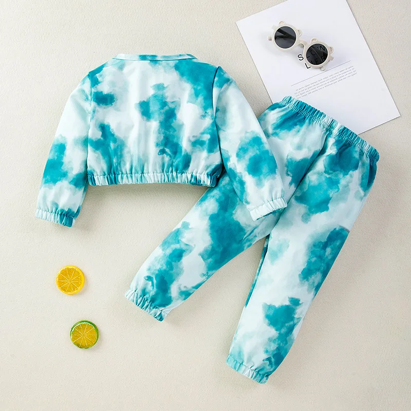 

Spring and Autumn Girls' Outfit Fashionable Tie-Dye Long Sleeve High-Waisted Top and Long Pants2Children's Casual Wear Set Trend