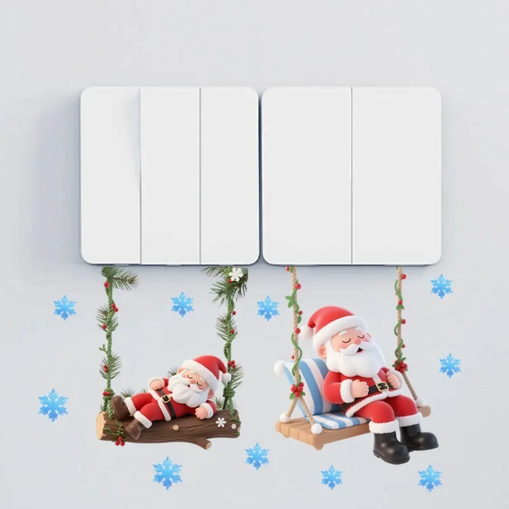 1Pcs Cartoon Santa Swing Switch Wall Sticker Removable PVC Socket Decal Merry Christmas Home Bedroom Outlet Decor 2027 New Year