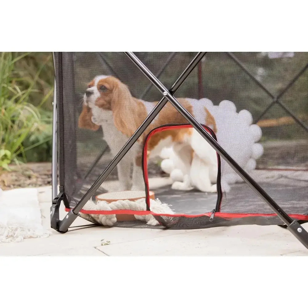 Portable Dog Play Yard Foldable Steel Frame Easy Access Pet Pen Water Resistant and Safe Containment Solution