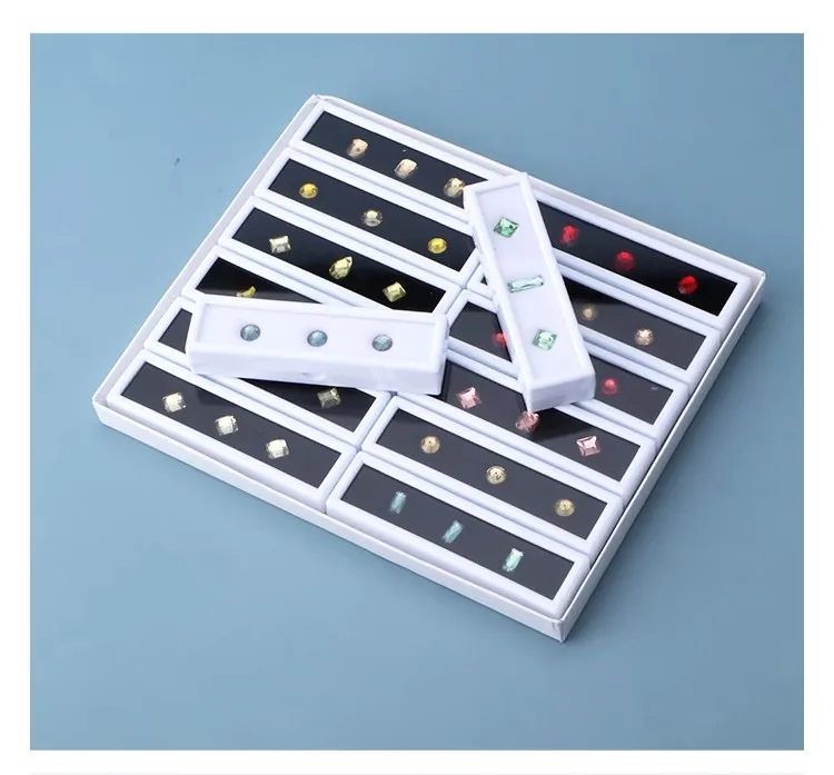Wholesale Gem Stone Display Sponge Holder Box Jewelry Beads Container Loosing Diamond Storage Case Long Gems Box With Glass Lid