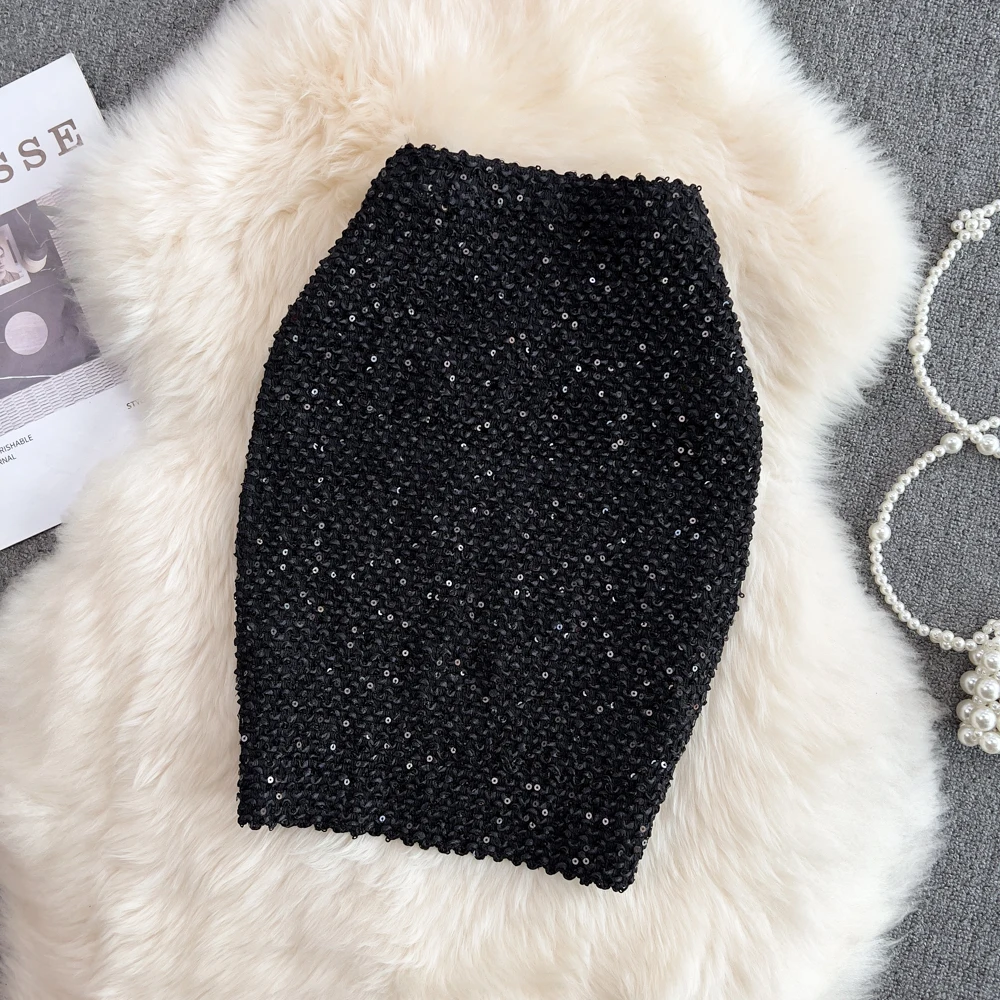 Summer Faion High Waist iny Sequin f Skirt Sexy Tight Fit Bodycon  Skirt Commute Korean Sle  Color A-Line S...