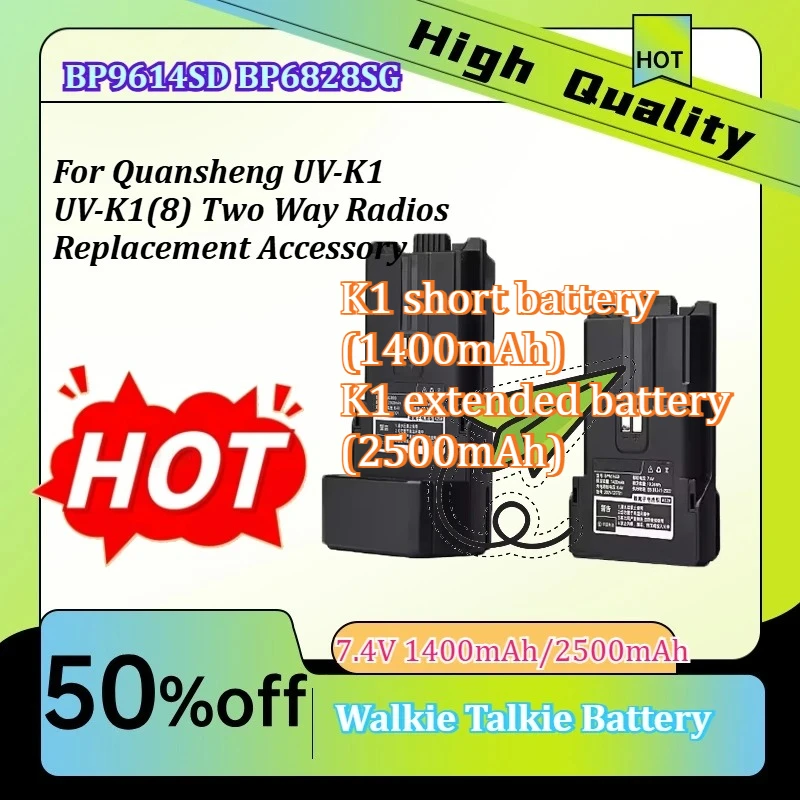 

7.4V 1400mAh/2500mAh BP9614SD BP6828SG Walkie Talkie Battery for Quansheng UV-K1 UV-K1(8) Two Way Radios Replacement Accessory