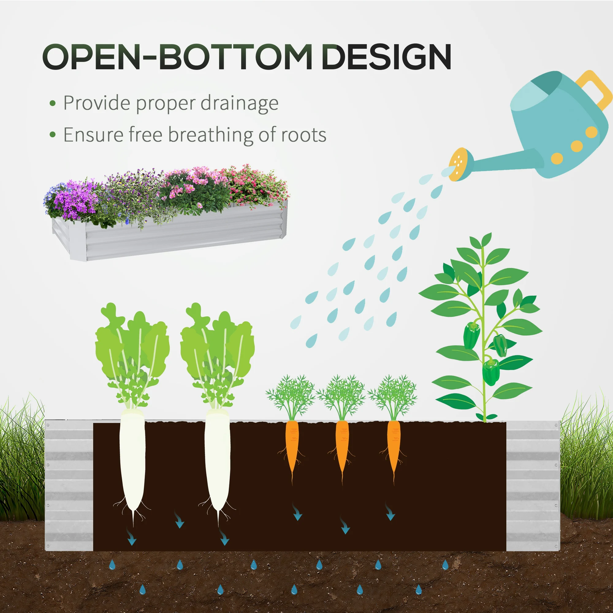 Steel Raised Garden Bed Planter Box Kit with Greenhouse, for Dual Use, Green
