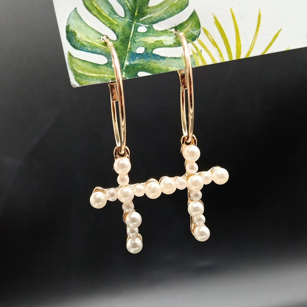 

Pearl Ear-rings Dangle Earrings Alloy Hoop The Cross Stud Eardrop Earbob Jewelry Decor