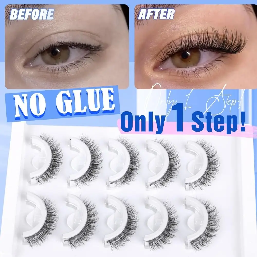 Pre Glued Self Adhesive Eyelashes Natural Look Glueless Natural Lashes C-Curl 8-11MM Wispy Cat Eye False Eyelashes Eye Extension