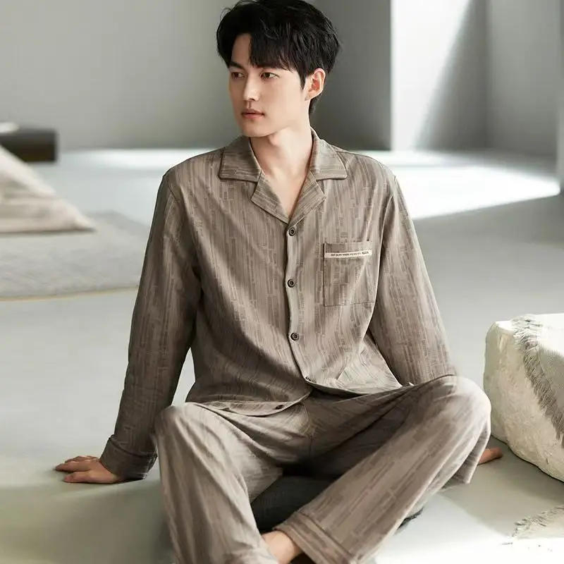 

Мужские пижамы, весенне-осенний стиль, универсальный костюм с длинными рукавами, новый кардиган 2025 года, элитная домашняя одежда, повседневная одежда и можно носить на улице