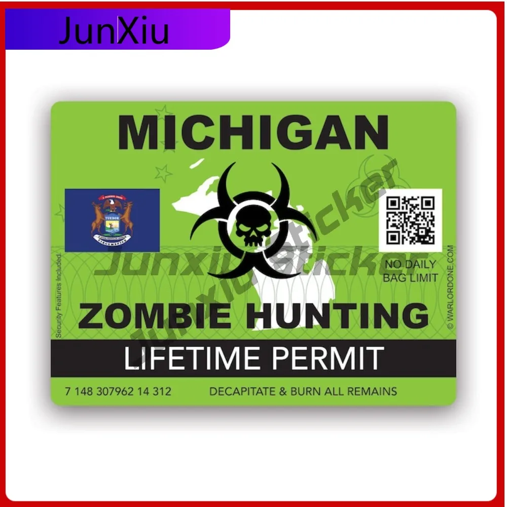 

Zombie Michigan State Hunting Permit Sticker Funny Window Waterproof Vinyl Decal For Car Windows And Trunks Protection Sticker