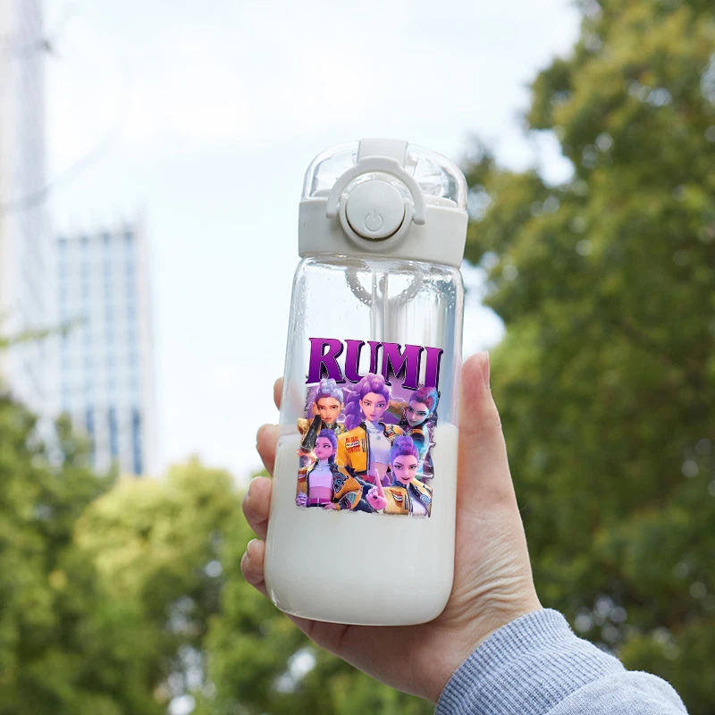 

400 мл прозрачная чашка для воды Move K-Pop «Охотники на демонов» с соломинкой, нежная бутылка для напитков с мультяшным принтом, модный подарок на день рождения для девочек