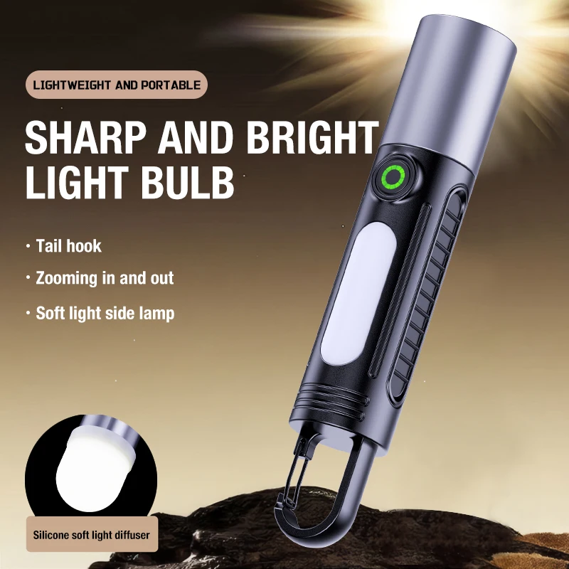 

Многофункциональный фонарь для самообороны с зарядкой, дальнобойный, портативный, для кемпинга, с абажуром