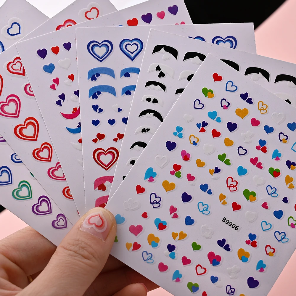 

6Pcs/Lot 3D Gradient Love Heart Nail Stickers Self-Adhesive Decals Sliders Valentine's Day Manicure DIY Nail Art Decoration #NL1