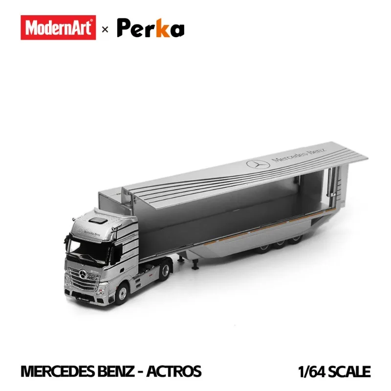 In Stock 1:64 Spanning Box Semi-trailer Transport Vehicle Silver Alloy Car Model Die-cast Static Car Model Creative Decora