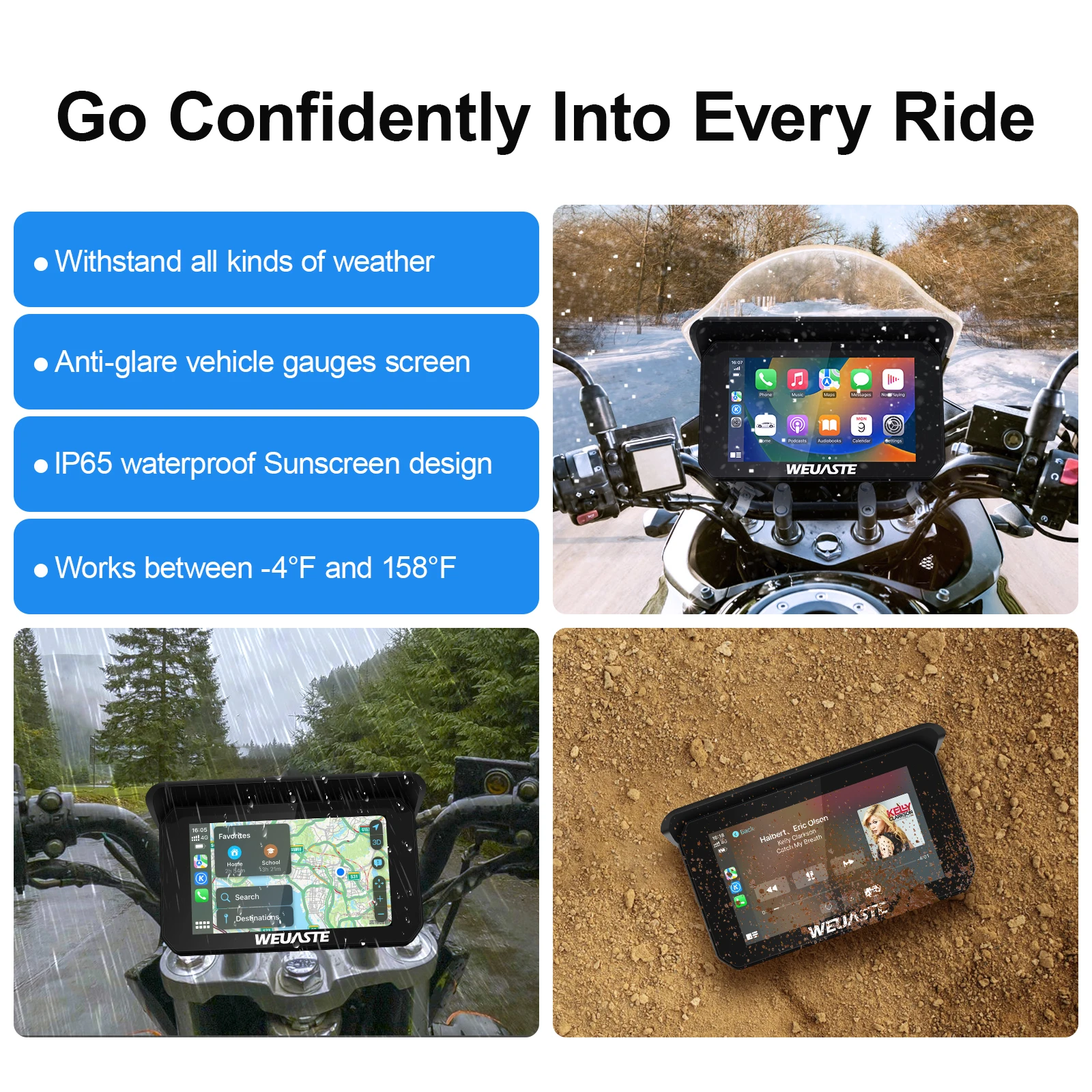 5 inch Portable Motorcycle Display Screen Wireless CarPlay Moto GPS Navigation Digital Para Moto Android Auto Monitor Waterproof