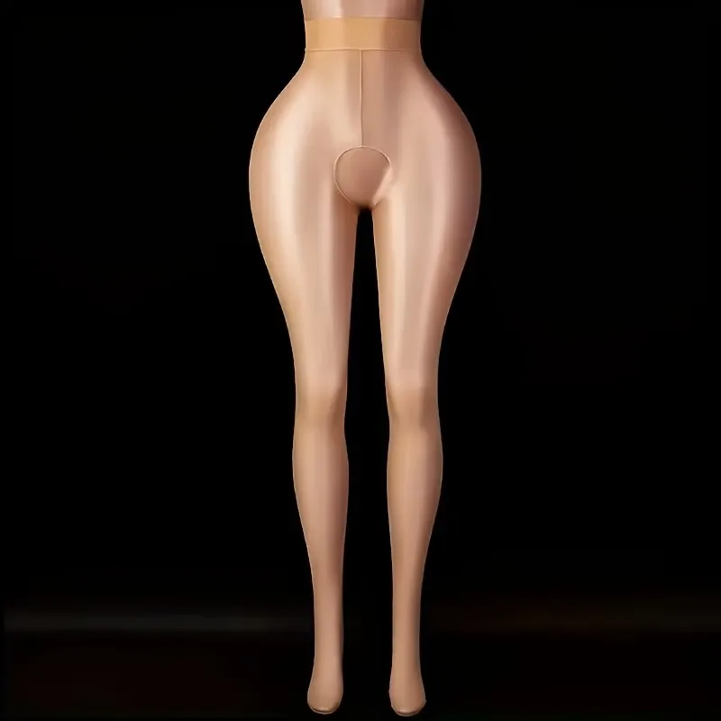 Women's Oil Glossy Tights Shiny Pantyhose Open Crotch Sheen Sexy Horse Oil Bright Underwear Lingerie Halloween Costume Stock