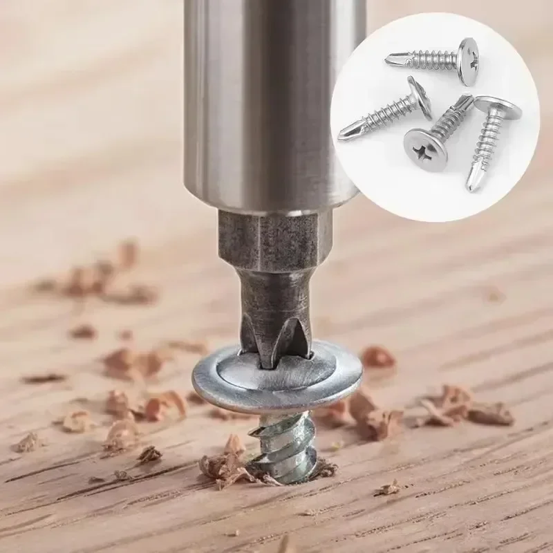 

Саморезы из нержавеющей стали 304, металлические круглые шайбы с плоской головкой, крестообразные самосверлящие винты Phillips, крепежные детали для деревянного листа