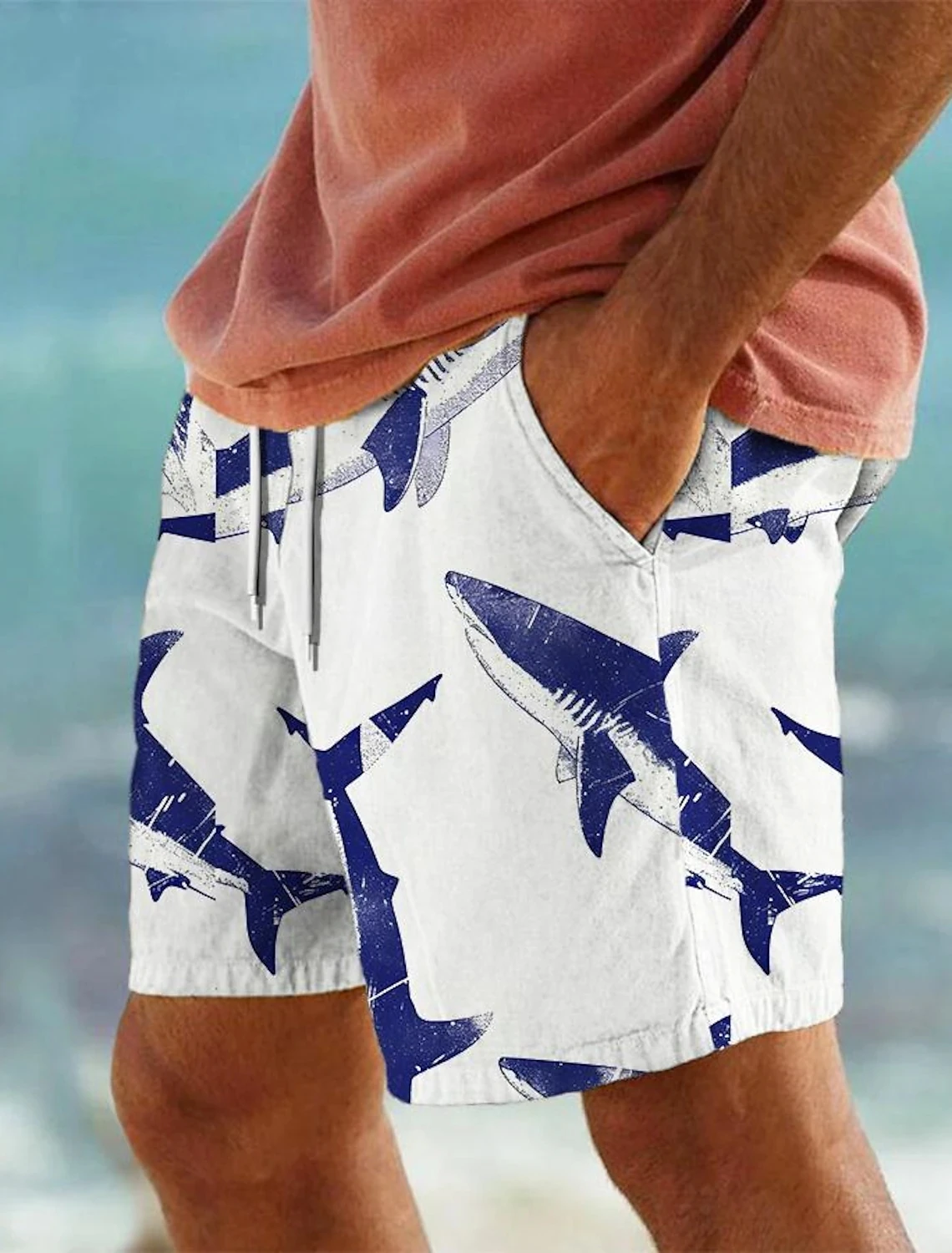 Men\'s Shark 3D Printed Beach Pants Men\'s Summer Breathable Shorts Fitness Street Shorts for Men Ropa Hombre