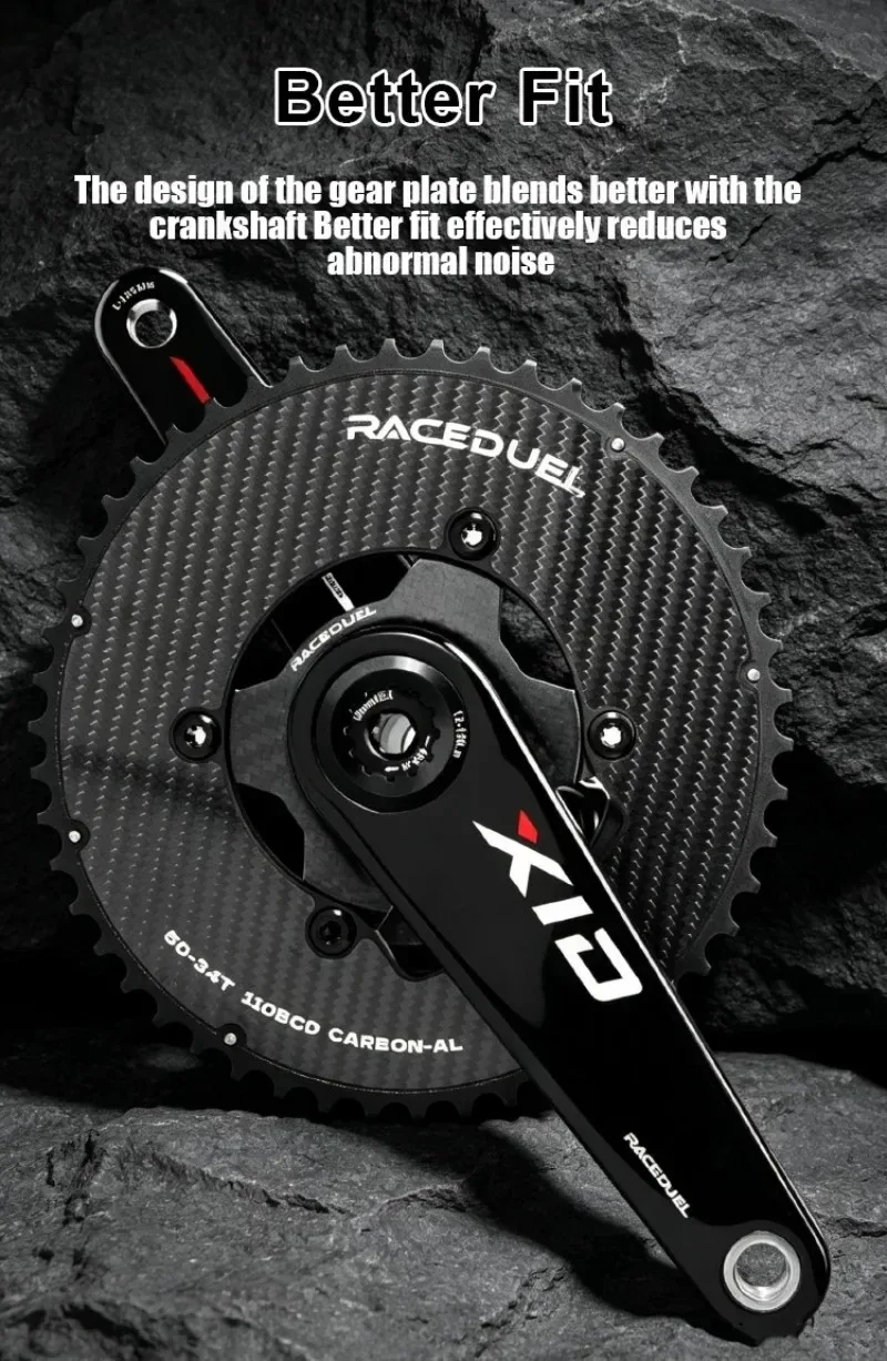 RACEDUEL 110BCD Carbon Crankset 11/12 Speed Double Chainring for Shimano R7000 R8000 R9100 R9200 50-34T/52-36T/53-39T/54-40T