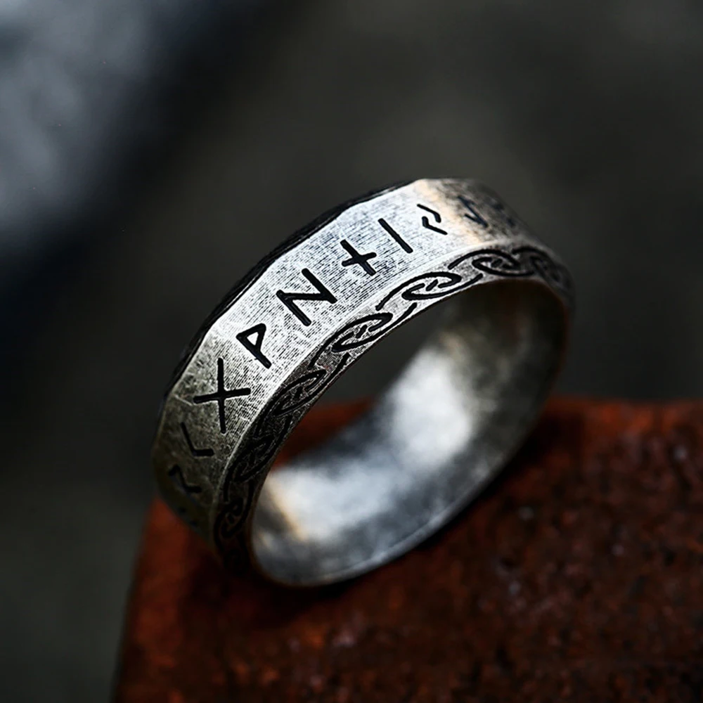 Antique Silver-Plated Vikings Runes Odin Rings Stainless Steel Nordic Slavic Amulet Men Women Vintage Ring Scandinavian Jewelry