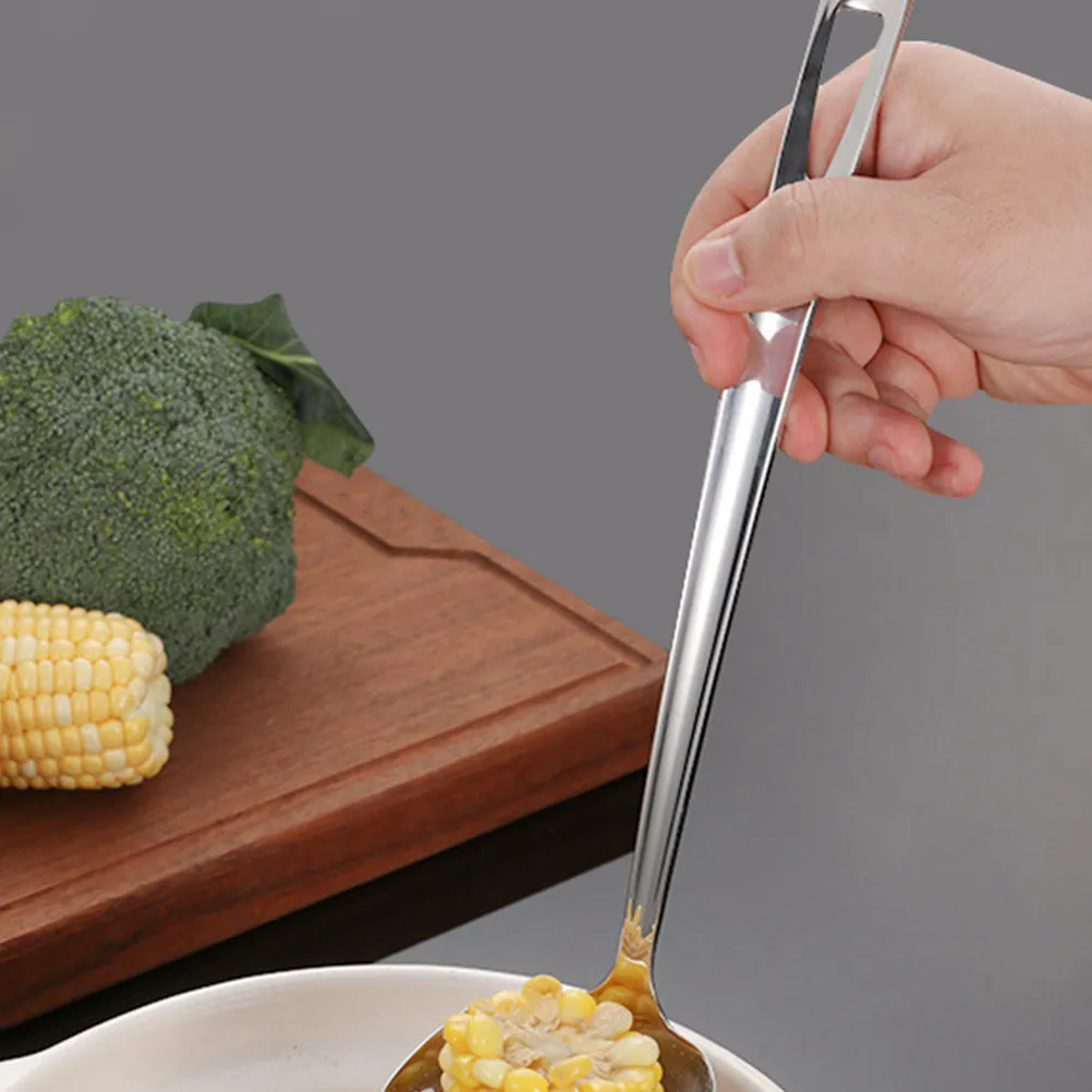 Square Stainless Steel Soup Ladle Nonslip Handle Strainer Kitchen Cooking Serving Spoon for Gravy Sauce Broth Oil Filtering