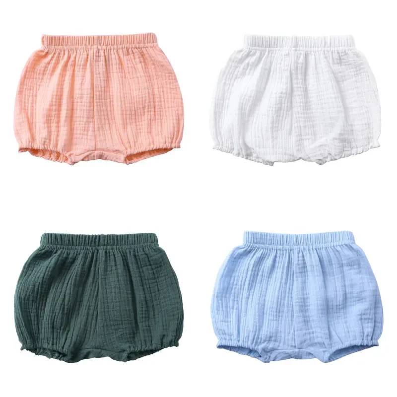 Fashoin Solid Color Kids Boys Shorts Cotton Linen Bread Short Pants Summer Children\'s Clothing Girls Shorts 0-4 Years