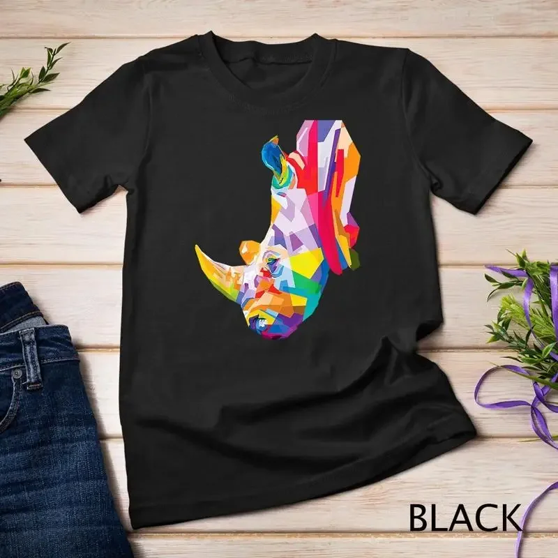 Colorful Rhino Cute Geometric Rhinoceros pop art style Gift Unisex T shirt
