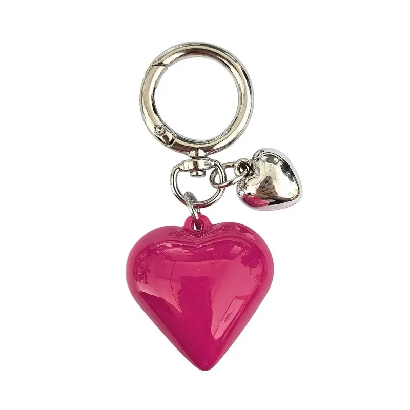 Y2k Big Heart Keychain Resin Silver Color Key Ring For Women Girls Friendship Gift Car Handbag Decoration