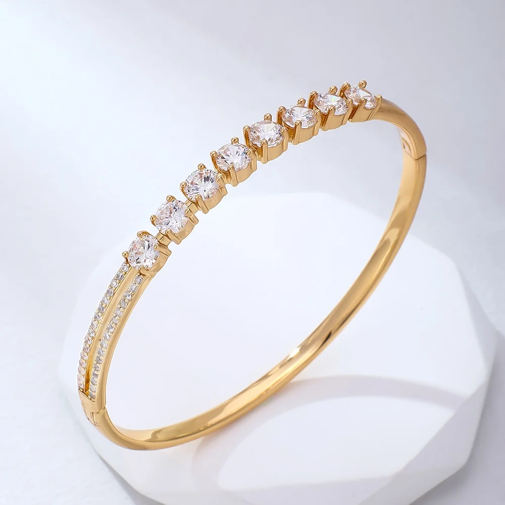 18K Gold-plated copper non fading gold bracelet zircon bangles durable and fashionable jewelry suitable for holiday gifts view 4