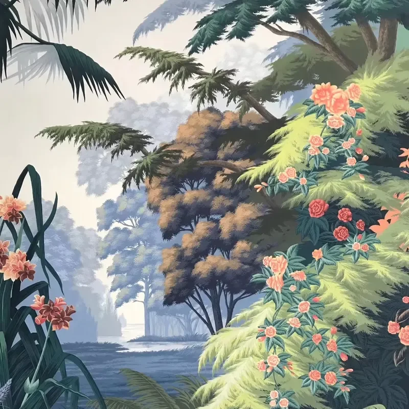 Zhenling Tropical Rainforest Hand-painted Wallpaper for Interior House Wall Decoration