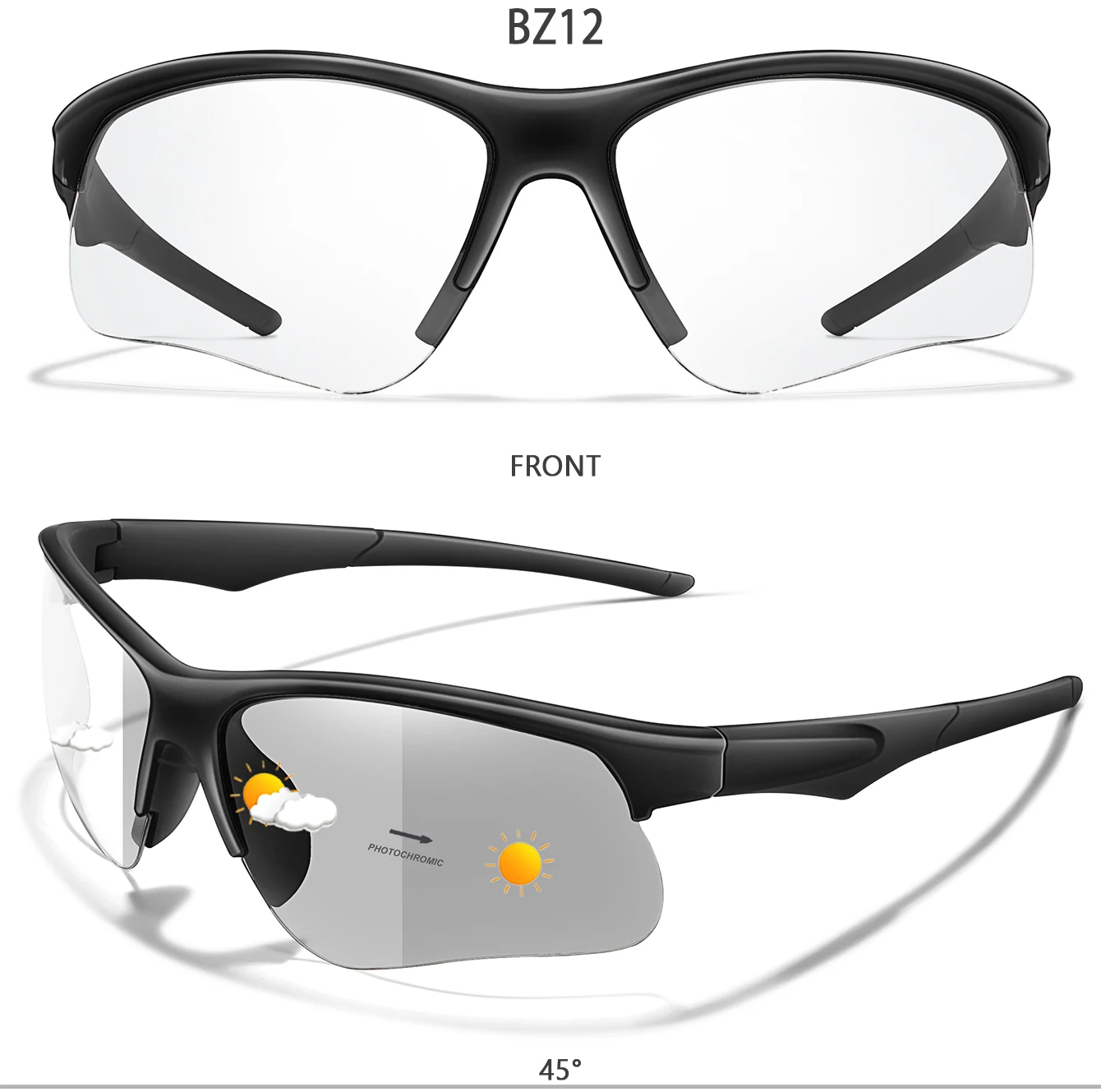 Photochrome Outdoor-Sport-Anglerbrille für Herren und Damen, MTB, Radfahren, Laufen, Wandern, Sonnenbrille, von Sonnenlicht zu Grau – Detail 5