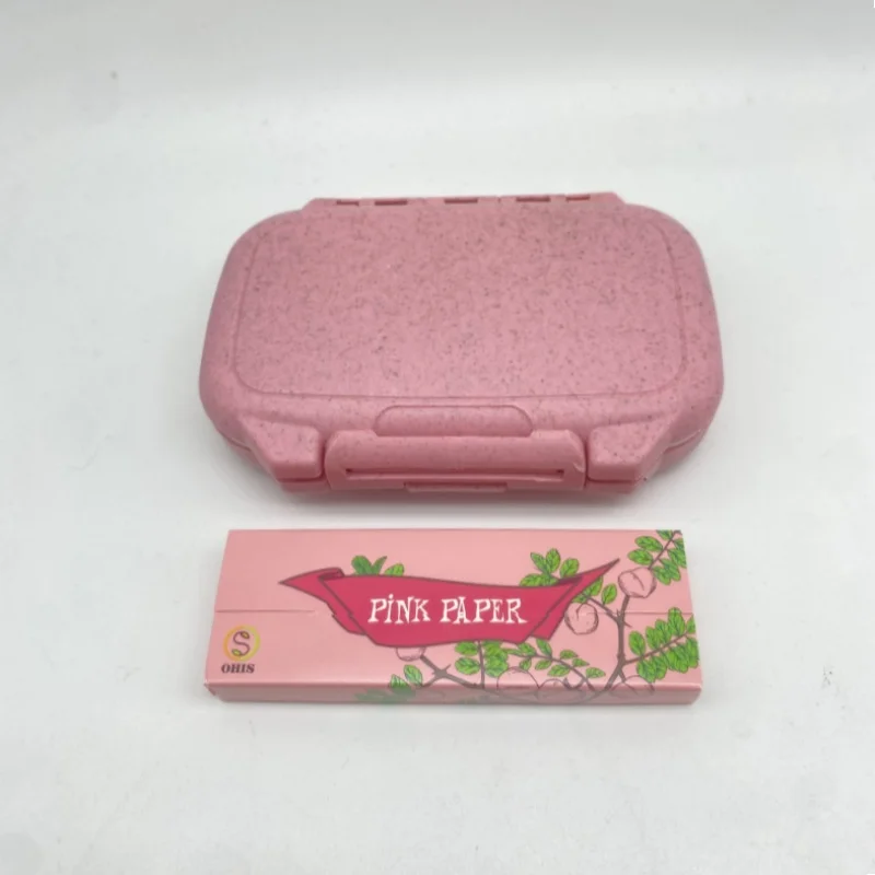 Pink Set Wheat Straw Cigarette Case With 1booklet Pink Rolling Paper Filter Tip Smoking accessories