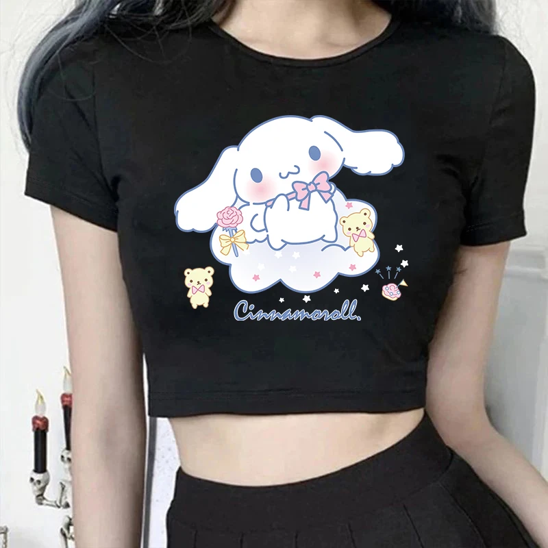 Fashion Cinnamoroll T Shirt Crop Top Women T-shirt Sanrio Clothes Cropped Tshirt Tops Tee Women Clothing Girls Clothes