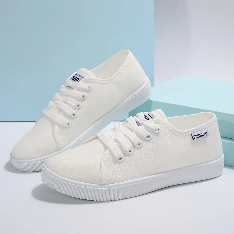 Women Canvas Shoes Autumn Outdoor Casual Sneakers Breathable Comfortable Sports Walking Flats Plus Size Lace Up Off White Shoes