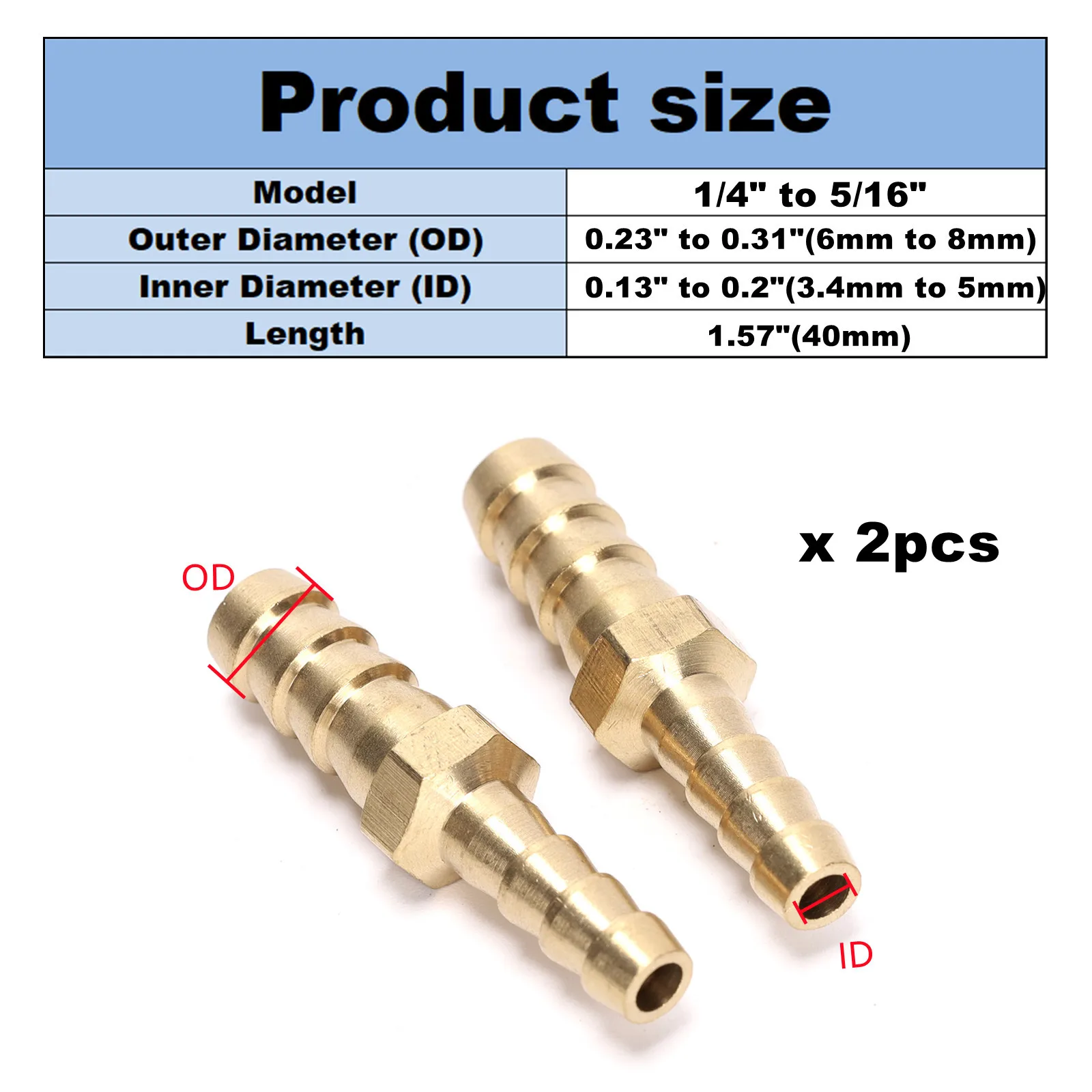 2pcs/Lot Brass Hose Barb OD (1/4\