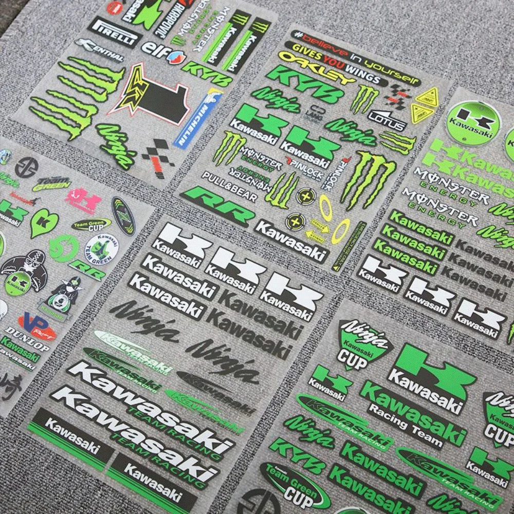 Kit de Adesivos para Motocicleta Estilo Racing Verde, Decalques de Vinil Refletivos à Prova d'Água para Capacete, Carenagem e Tanque de Moto Esportiva