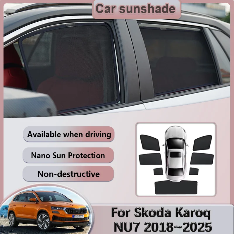 

Аксессуары для Skoda Karoq NU7 2018 ~ 2025, автомобильные сетчатые солнцезащитные козырьки, магнитные солнцезащитные козырьки, затенение окон, шторы 2019 2022